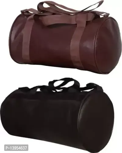 2 pieces Brown  Black Travel Bag (gym bag) foldable with side pocket for socks mobile etc-thumb0