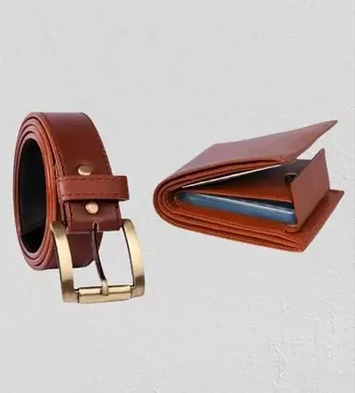 Designer Artificial Leather Two Fold Wallet With Belt For Men Pack Of 2