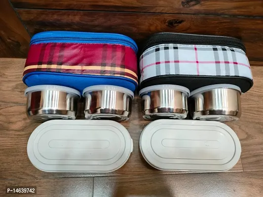 2 Pieces Bag Tiffin With 2 Steel Containers And 1 Plastic Container For Chapati-thumb3