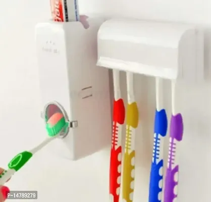 Plastic Toothbrush Holder and Toothpaste Dispenser - White