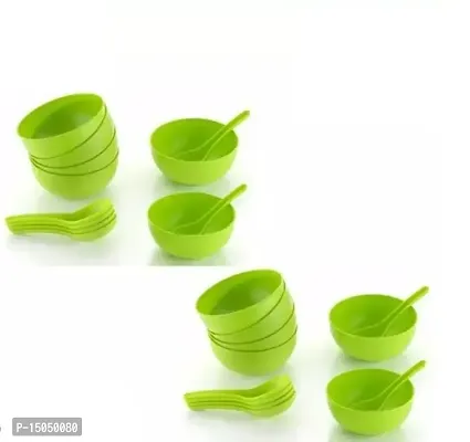 Set of 12 PCS (12 Bowl, 12 Spoon)  Plastic Microwave Safe Soup Bowl 100 ml- GREEN COLOR