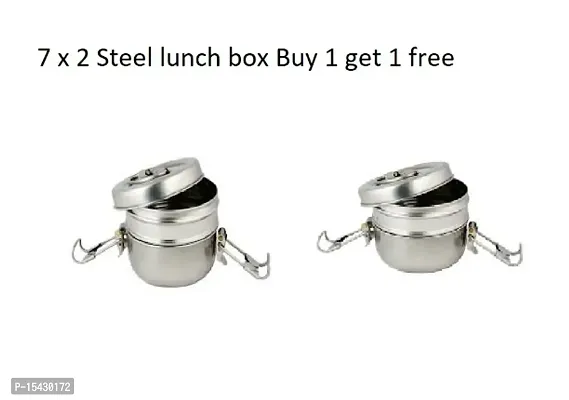 2 pieces 7 x 2 steel Kids Lunch box silver