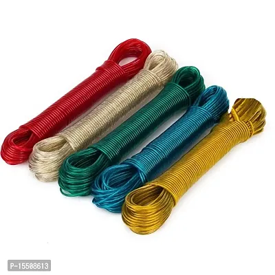 Pack of 5 PVC Coated Steel Wire Rope for Drying Clothes/Clothesline, Length 20 Meter (Multi Colour)