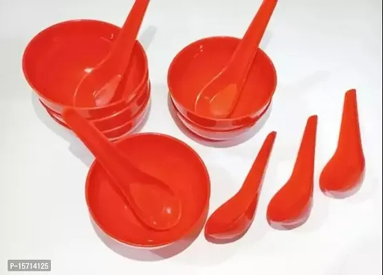 (RED)Set of 6 Bowls and 6 Spoon Plastic Soup Bowl set-thumb0