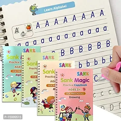 Magic Practice Copy Book for Pre-School Kids, Re-Usable Drawing, Alphabet, Numbers and Math Exercise , English Magic Book for Children (4 x Books,5 x Refill,1 x Pen,1 x Grip),Multicolor-thumb0