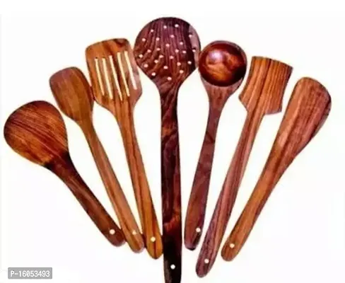 Set Of 7 Handicrafts Wooden Serving And Cooking Spoons Wood Brown Spoons Kitchen Utensil