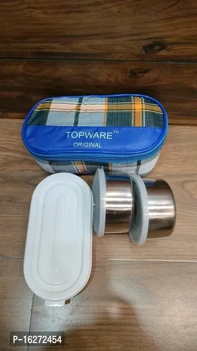 Topware  Office Best  Lunch Box 3  containers (jagdamba) - 2 steel and 1 plastic container for chapati-thumb2