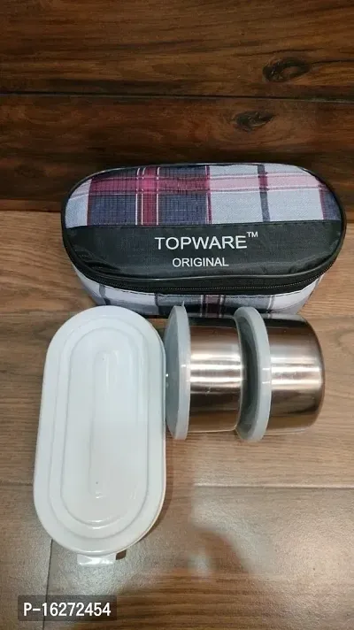 Topware  Office Best  Lunch Box 3  containers (jagdamba) - 2 steel and 1 plastic container for chapati-thumb3