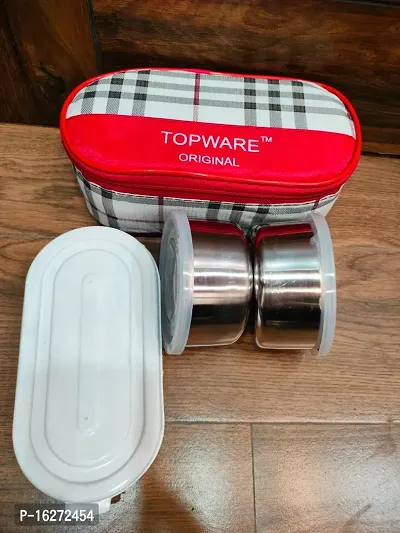 Topware  Office Best  Lunch Box 3  containers (jagdamba) - 2 steel and 1 plastic container for chapati-thumb4