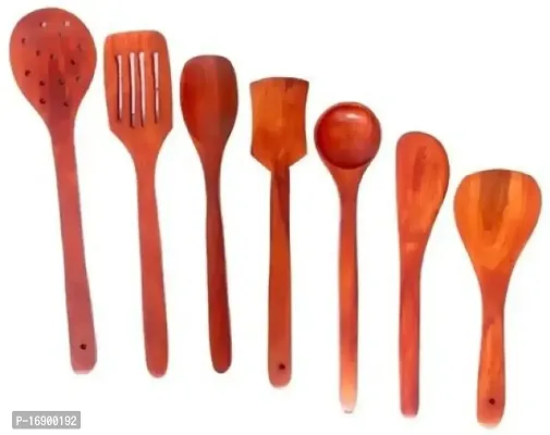Set Of 7 Handicrafts Wooden Serving And Cooking Spoons