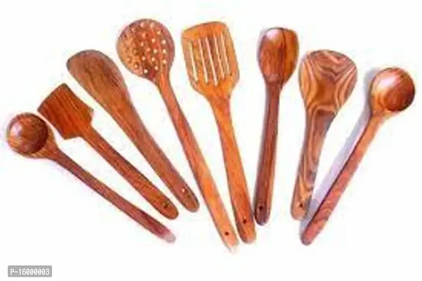 Set of 8  Handicrafts Wooden Serving and Cooking Spoons Wood Brown Spoons Kitchen Utensil