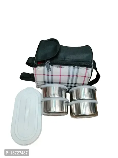 5 Container Lunch Box Tiffin for CEO ,Office picnic with insulated check Bag 19 x 14 x 9 cm
