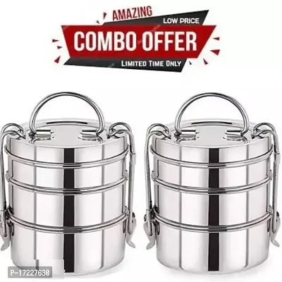 2 pieces 7X3 Steel Lunch Box kids tiffin for school picnic