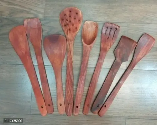 Set of  8 Handicrafts Wooden Serving and Cooking Spoons Wood Brown Spoons Kitchen tools