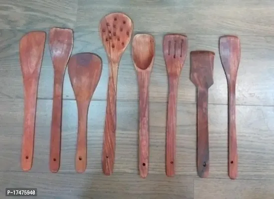 Set of  8  Wooden Serving and Cooking Spoons Wood Brown Spoons Kitchen tools