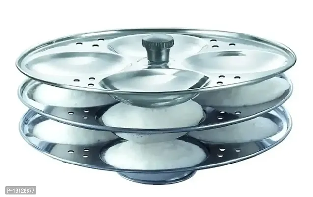 Stainless Steel Idli Stand 3 Plate For 12 Idlis Silver-thumb0