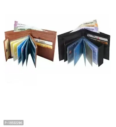 2 pcs Tan and Cream Designer Multicoloured Artificial Leather Self Design Two Fold Wallet Combo For Men