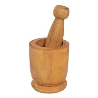 Wooden okhli musal kundi Garlic Spice Pounder Mortar and Pestle Garlic Press Small Kitchen Tool Set for Multipurpose Grinding, Medicine Crusher, Masher(Small-thumb1