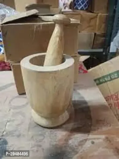 Wooden okhli musal kundi Garlic Spice Pounder Mortar and Pestle Garlic Press Small Kitchen Tool Set for Multipurpose Grinding, Medicine Crusher, Masher(Small-thumb5