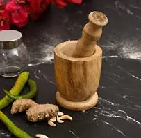 Wooden okhli musal kundi Garlic Spice Pounder Mortar and Pestle Garlic Press Small Kitchen Tool Set for Multipurpose Grinding, Medicine Crusher, Masher(Small-thumb2