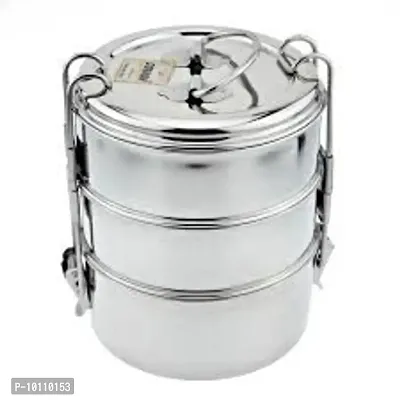 (7*2 Clip) Stainless Steel Food Pack Round Tiffin Box 2 Tier (7x2-Size)  Lunch Box  Office Lunch Box  School Lunch Box with Lid and Locking Clip for Kid-thumb0