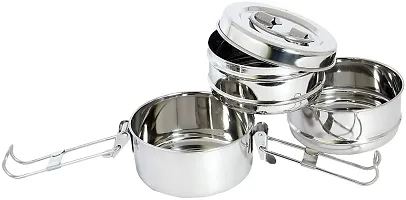 (7*2 Clip) Stainless Steel Food Pack Round Tiffin Box 2 Tier (7x2-Size)  Lunch Box  Office Lunch Box  School Lunch Box with Lid and Locking Clip for Kid-thumb1