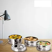 (7*2 Clip) Stainless Steel Food Pack Round Tiffin Box 2 Tier (7x2-Size)  Lunch Box  Office Lunch Box  School Lunch Box with Lid and Locking Clip for Kid-thumb2