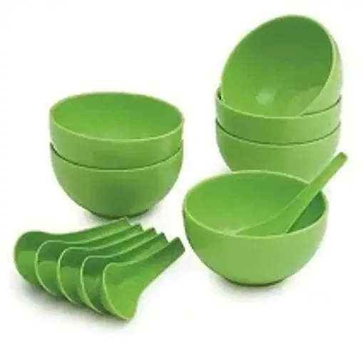 Whitecloud TRANSFORMING HOMES? Plastic Round Shape Soup Bowls Microwave Safe (29x19x9cm, Green) - Pack of 6