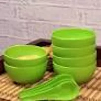 6 Green Microwave safe Soup Bowls with 6 spoons-thumb3