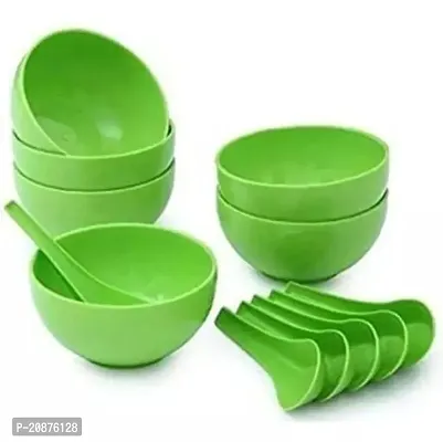 6 Green Microwave safe Soup Bowls with 6 spoons-thumb5