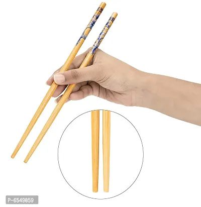 Set of 5 Pairs Designer Natural Round Bamboo Reusable Chopsticks, Size 9.5 Inch (Color and Design May Vary)-thumb3