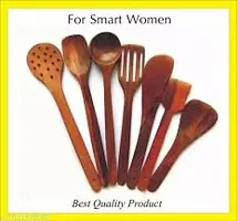 Set of 7(Brown) Cooking  Serving Spoons Kitchen Tools for Non Stick Utensils - Jharni, Jhara, Frying, Rice, Palta, DOI, Spatula-(10 inches)-thumb1