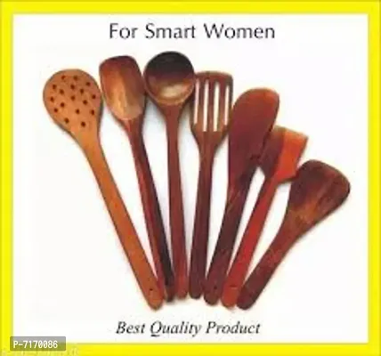 Set of 7(Brown) Cooking  Serving Spoons Kitchen Tools for Non Stick Utensils - Jharni, Jhara, Frying, Rice, Palta, DOI, Spatula-(10 inches)-thumb2
