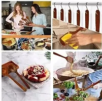 Set of 7(Brown) Cooking  Serving Spoons Kitchen Tools for Non Stick Utensils - Jharni, Jhara, Frying, Rice, Palta, DOI, Spatula-(10 inches)-thumb4