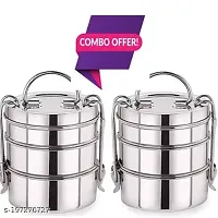 2 pcs 7 X 3 Kids Steel Lunch Box tiffin 3 containers-thumb2