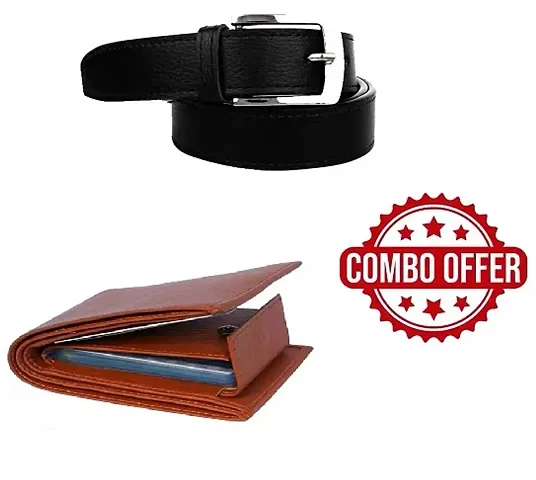 Stylish Artificial Leather Belts and Wallets Combo For Men