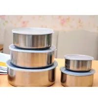 Set of  5-Pieces Stainless Steel  Lid Bowl Storage containers ,Food Storage Containers for Kitchen Office-thumb2