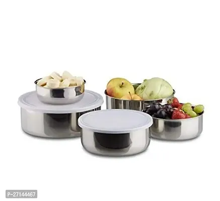 5 Pieces  Steel Bowl Set With Plastic Lid- Containers Ideally Used For Storage And Serving Kitchen Food Items Like Dry fruits, Snacks, Dishes, Curries-thumb0