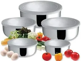 5 Pieces  Steel Bowl Set With Plastic Lid- Containers Ideally Used For Storage And Serving Kitchen Food Items Like Dry fruits, Snacks, Dishes, Curries-thumb1