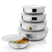 5 Pieces  Steel Bowl Set With Plastic Lid- Containers Ideally Used For Storage And Serving Kitchen Food Items Like Dry fruits, Snacks, Dishes, Curries-thumb2