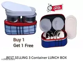 2 pieces  jagdamba lunch box Double decker steel containers - 3 containers and insulated bag-thumb2