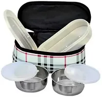 Warm Fresh Food Steel Double Decker 3 Container Lunchbox With Zipped Thermal Pouch Bag 3 Containers Lunch Box-thumb3