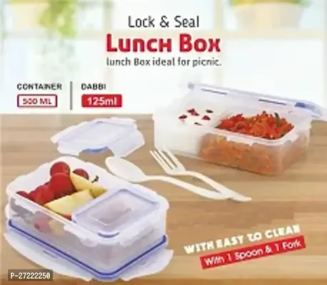 500 ML Kids Lock Seal Plastic Lunch Box Mix Color With Fork And Spo Microwave Safe
