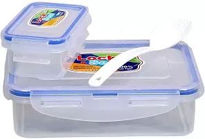 500 ML Kids Lock Seal Plastic Lunch Box Mix Color With Fork And Spo Microwave Safe-thumb3