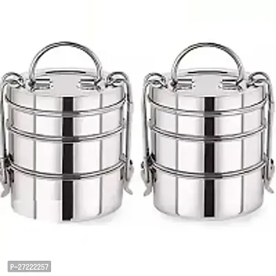 Pack of 2 (7X 3) Stainless Steel Clip Tiffin Box Clipper Stainless Steel Tiffin Box Lunch Box Tiffin C
