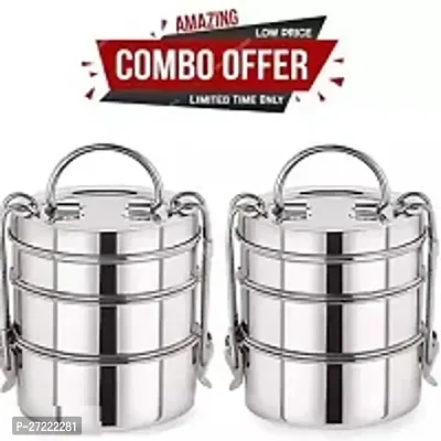 2 PCS 7 X 3 Steel Kids Lunch Box tiffin