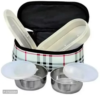 Buy 1 get 1 lunch jagdamba lunchbox - 3 containers and designer zip Bag-thumb5