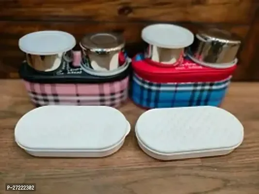 2 Pieces Top Ware Lunch Boxes With 2 Steel Containers 1 Plastic Container Mix Color