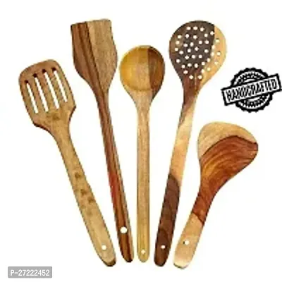 Set Of 5 Wooden Serving And Cooking Spoons Wood Brown Spoons-thumb0