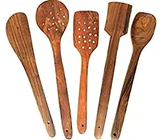 Set Of 5 Wooden Serving And Cooking Spoons Wood Brown Spoons-thumb1